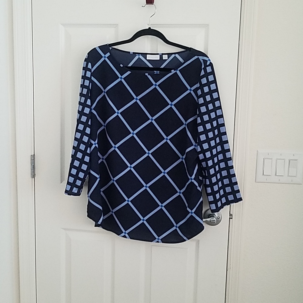 NY & Co Blue Geometric Shape Blouse